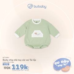 BU ĐÂY - Body chip dài tay cài vai Túi ốp - Xanh matcha - trắng - 6-9M