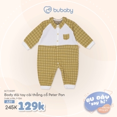 BU ĐÂY - Body dài tay cài thẳng cổ Peter Pan - Kẻ vàng - 9-12M