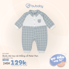 BU ĐÂY - Body dài tay cài thẳng cổ Peter Pan - Xám in xương rồng - 9-12M