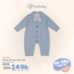 BU ĐÂY - Body dài tay Giả vest - Kẻ Xanh ghi - 6-9M