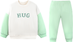 BU ĐÂY - Bộ nỉ dài tay cổ tròn HUG - SVS110401 - Kem + xanh bơ 616 - 12-18M - BD