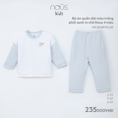 NOUS - Bộ áo quần dài màu trắng phối xanh in chữ Nous 4 màu - Kid - 2Y - ZTD - Bộ áo quần dài màu trắng phối xanh in chữ Nous 4 màu - . chữ Nous 4 màu - 2-3Y