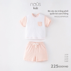 NOUS - Bộ cộc áo trắng phối quần kẻ caro hồng 2Y - Kids