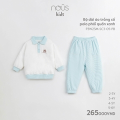 NOUS - Bộ dài áo trắng cổ polo phối quần xanh - Kids - 2Y - Kids - ZTD