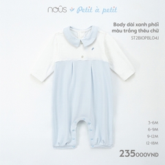 NOUS - Body dài xanh phối màu trắng thêu chữ - Nu Petit - 12M - Body dài xanh phối màu trắng thêu chữ - . trắng thêu chữ - 12-18M - YY