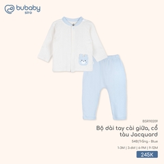 BU - Bộ dài tay cài giữa, cổ tàu Jacquard - BSR110209 - Trắng + Blue - 1-3M - SS25.T10B