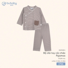 BU S30 - Bộ dài tay cài chéo Pyjamas - BSR1108PJ - Kẻ nâu - 6-9M - SS25.T8C