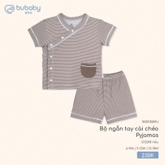 BU - Bộ ngắn tay cài chéo Pyjamas BSR1308PJ - Kẻ nâu - Mỏng - SS25.T8C