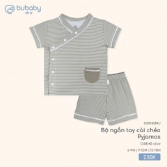 BU - Bộ ngắn tay cài chéo Pyjamas BSR1308PJ - Kẻ olive - Mỏng - SS25.T8C