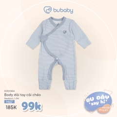 BU ĐÂY - Body dài tay cài chéo - Kẻ ghi xám - Newborn