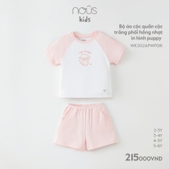 NOUS - Bộ áo cộc quần cộc trắng phối hồng nhạt in hình puppy - 4Y - - Kids
