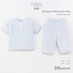 NOUS - Bộ lửng vai trễ kẻ xanh trắng - . - 3-4Y - Bộ lửng vai trễ kẻ xanh trắng - . - 3-4Y