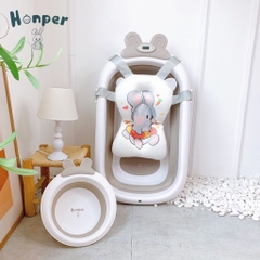 Chậu tắm gấp gọn hình thỏ có nhiệt kế Honper - Nâu