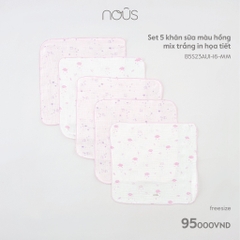 NOUS - Set 5 khăn sữa màu hồng mix trắng in họa tiết - . - FS