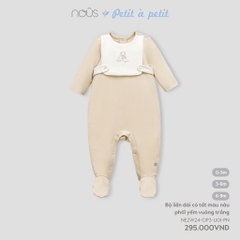 NOUS - Body dài có tất màu nâu phối yếm vuông trắng 0M - SS24.T8A - Body dài có tất màu nâu phối yếm vuông trắng - i yếm vuông trắng - 0-3M - YY