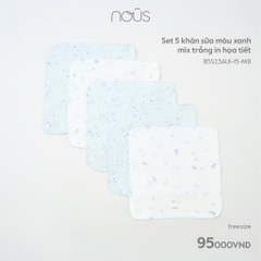 NOUS - Set 5 khăn sữa màu xanh mix trắng in họa tiết - . - FS