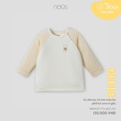 NOUS S30 - Áo dài tay cổ tròn màu be phối kẻ caro in gấu -SS25.T9A - 2-3Y -