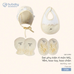 BU - Set phụ kiện 4 món Mũ, Yếm, bao tay, bao chân - GBC167801 - Trắng + kem - FS - SS25.T8A