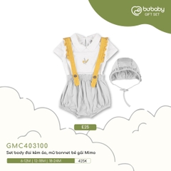 BU ĐÂY - Set body đai kèm áo, mũ bonnet bé gái Mimo - Trắng - Mint - 18-24M