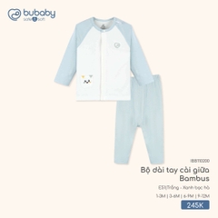 BuBaby - Bộ dài tay cài giữa Bambus - Trắng + xanh bạc hà - 6-9M - SS26.T3A
