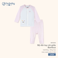BuBaby - Bộ dài tay cài giữa Bambus - Trắng + Hồng nhạt - 3-6M - SS26.T3A