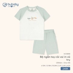 BU - Bộ ngắn tay cài vai in vũ trụ - IVC130100 - Kem + Olive 435 - 6-12M - SS25.T12C