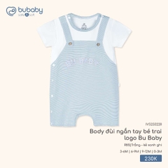 BU - Body đùi ngắn tay bé trai logo Bu Baby - IVS233228 - Trắng + kẻ xanh ghi - 0-3M - SS26.T2A