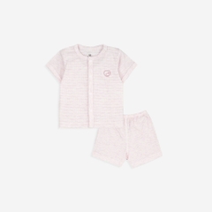 BU - Bộ ngắn tay cài giữa Joyful - Siro - C44|kẻ hồng nhạt - 3M - BSR130200 ZT1 - 0/3M