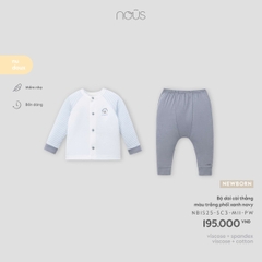 NOUS NP - Bộ dài cài thẳng màu trắng phối xanh navy - Newborn - SS26.T5C
