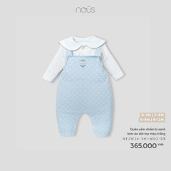 NOUS S30 - Quần yếm chấm bi xanh kèm áo dài tay màu trắng - 0-3M - SS26.T5C