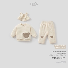 NOUS S30 - Bộ dài kèm mũ tai gấu màu vàng nhạt 2Y