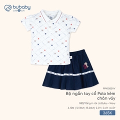BUBaby - Bộ ngắn tay cổ Polo kèm chân váy - PPN1303VY - Trắng in rái cá Bubu + Navy - 2-3Y - SS26.T4A