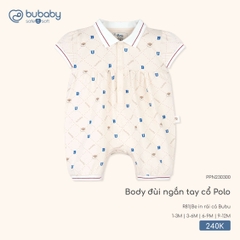 BuBaby - Body đùi ngắn tay cổ Polo - Be in rái cá Bubu - 9-12M - SS26.T3A
