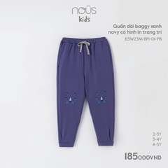 NOUS S30 - Quần dài baggy xanh navy có hình in trang trí - 4-5Y - SS25.NP