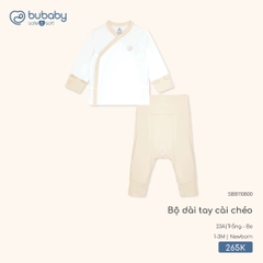 BU - Bộ dài tay cài chéo - SBB110800 - Trắng + Be - Newborn - SS26.T2A