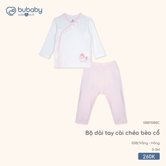 BU - Bộ dài tay cài chéo bèo cổ - SBB1108BC - Trắng + Hồng - 0-3M - SS26.T1B