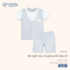 BUBaby - Bộ ngắn tay cài giữa phối đáp cổ - SBB130234 - Ghi + Trắng - 3-6M - SS26.T4A