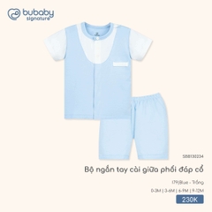 BUBaby - Bộ ngắn tay cài giữa phối đáp cổ - SBB130234 - Blue + Trắng - 6-9M - SS26.T4A