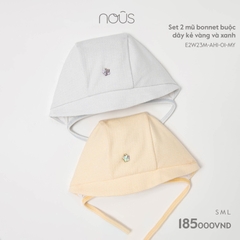 NOUS - Set 2 mũ bonnet buộc dây kẻ vàng và xanh - Nu Petit - M - ZTD - Set 2 mũ bonnet buộc dây kẻ vàng và xanh - .kẻ vàng và xanh - M