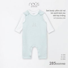 NOUS - Set body yếm cài vai kẻ xanh kèm áo dài tay trắng - . - 9-12M - Set body yếm cài vai  kẻ xanh kèm áo dài tay trắng - . - 9-12M