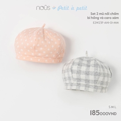 NOUS - Set 2 mũ nồi chấm bi hồng và caro xám - Nu Petit - S - ZTD