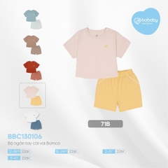 BU S20 - Bộ ngắn tay cài vai Bamco 12 - BBC130106 - Be , kẻ vàng - 12-18M - SS25.BP