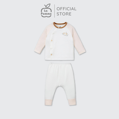 LP - Bộ dài tay La Pomme cúc lệch hình in dễ thương - Newborn Trắng hồng - SS24.T12A