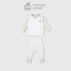 LP - Bộ dài tay La Pomme cúc thẳng hình in dễ thương - Newborn Trắng xanh - SS24.T12A
