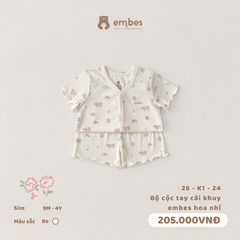 EMBES - Bộ cộc tay cài khuy embes hoa nhí - 26-K1-24 - Be - 3-4Y
