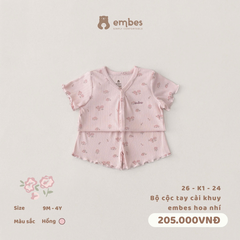 EMBES - Bộ cộc tay cài khuy embes hoa nhí - 26-K1-24 - Hồng - 18-24M