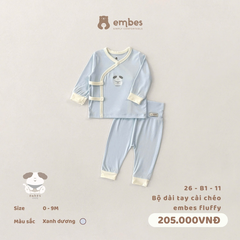 EMBES - Bộ dài tay cài chéo embes fluffy - 26-B1-11 - Xanh Dương - 0-3M