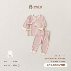 EMBES - Bộ dài tay cài chéo embes fluffy - 26-B1-11 - Hồng - 0-3M