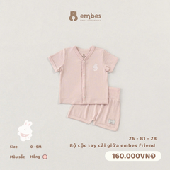 EMBES - Bộ cộc tay cài giữa embes friend - 26-B1-28 - Hồng - 6-9m