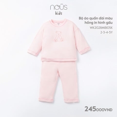 NOUS - Bộ áo quần dài màu hồng in hình gấu - . - 5-6Y - Bộ áo quần dài màu hồng in hình gấu - . - 5-6Y